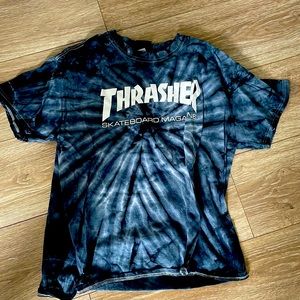 thrasher T-shirt navy blue and white tie-dye